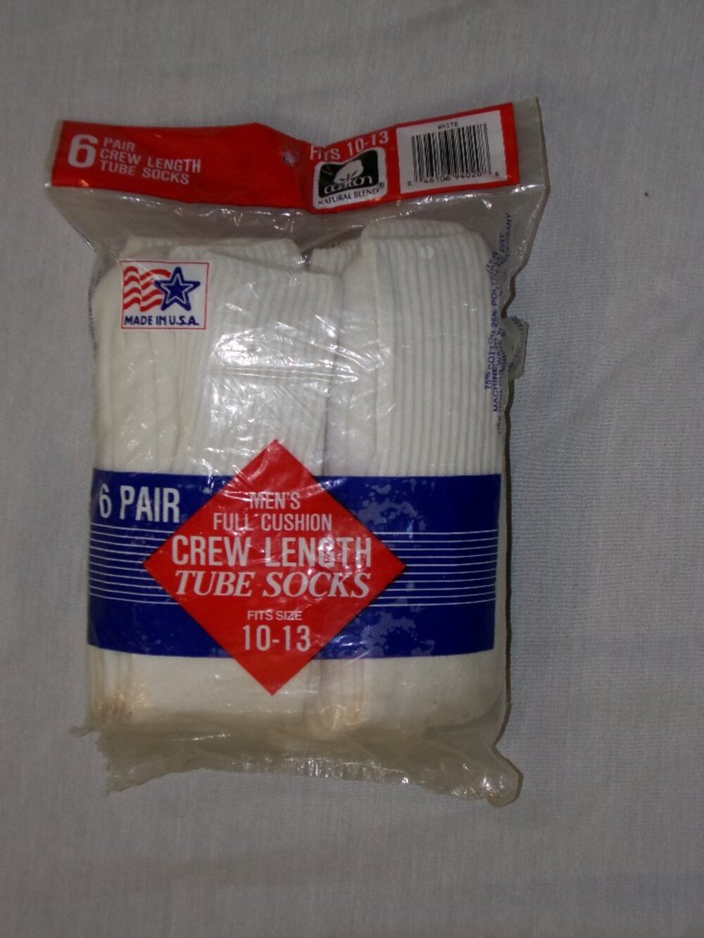NOS Vtg Stockyard 80s White Crew Length Tube Socks 6 Pack Men's 10-13 USA *READ